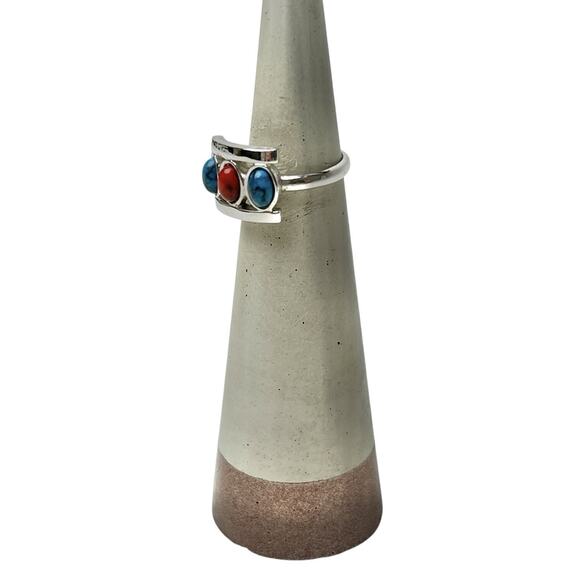 Sarah Coventry Indian Princess Ring Adjustable Red Blue Silver Tone Size 5.5 Vtg - Picture 4 of 8